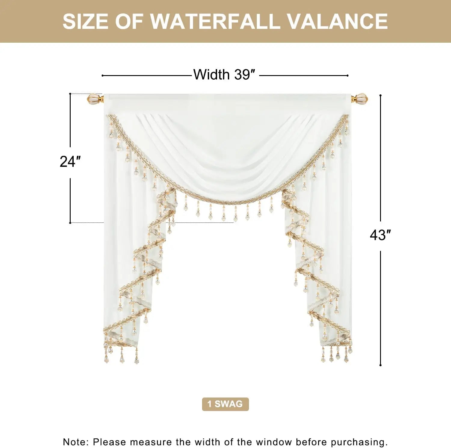 Luxury Sheer Valance with Beaded Tassels - Vintage Waterfall Swag Curtains
