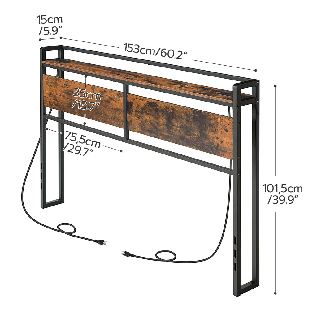 Headboard Queen Size with 2 Outlets and 4 USB Ports,