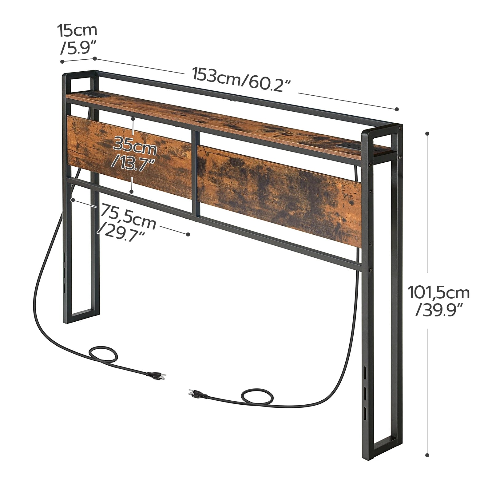 Headboard Queen Size with 2 Outlets and 4 USB Ports,