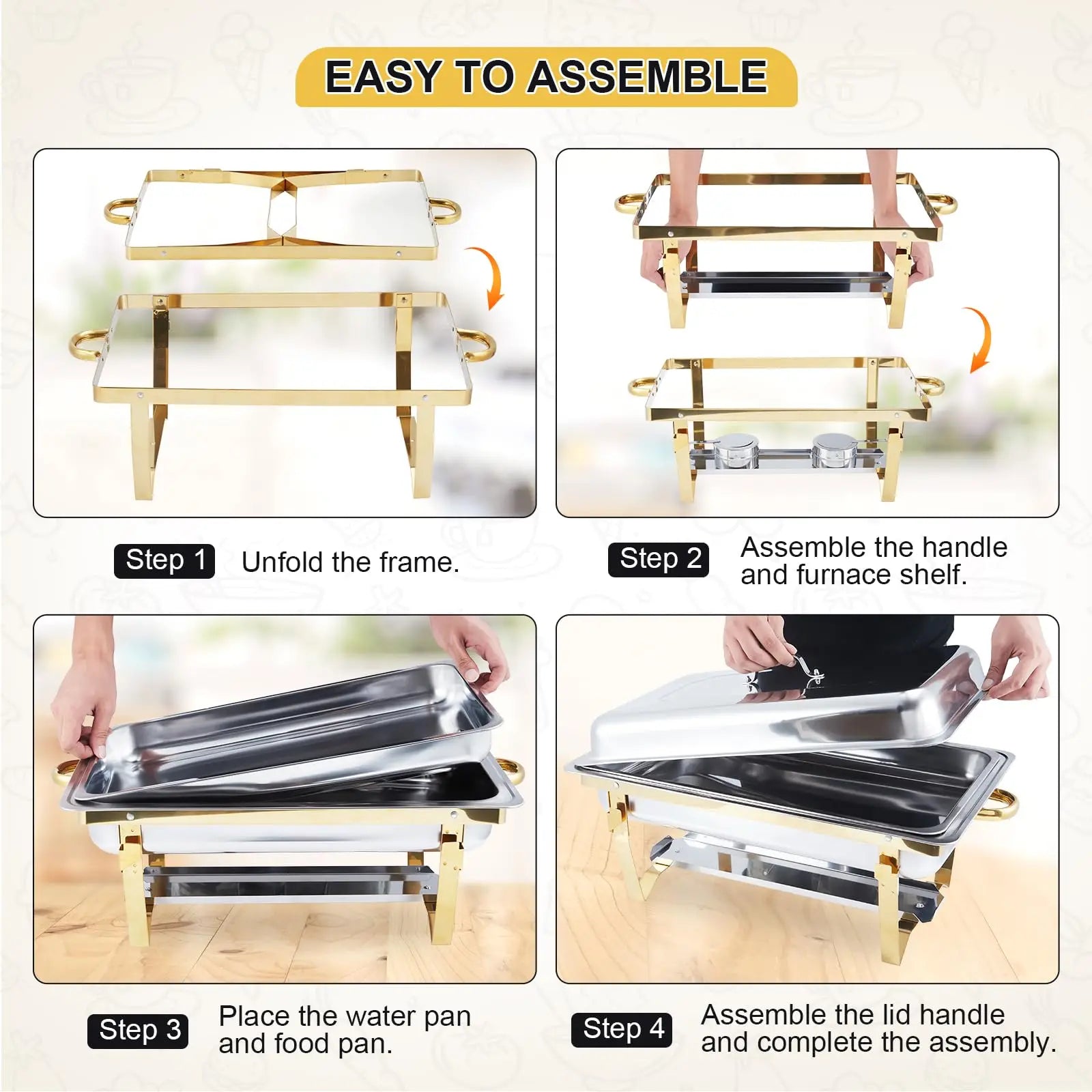4 Pack Buffet Chafing Dish Set, 24.4X14X12 Inches Single Compartment