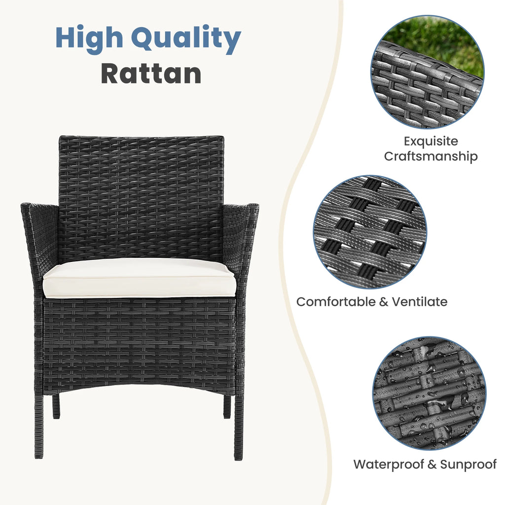 4 Piece  Patio Furniture Set with Soft Cushion and Glass Table