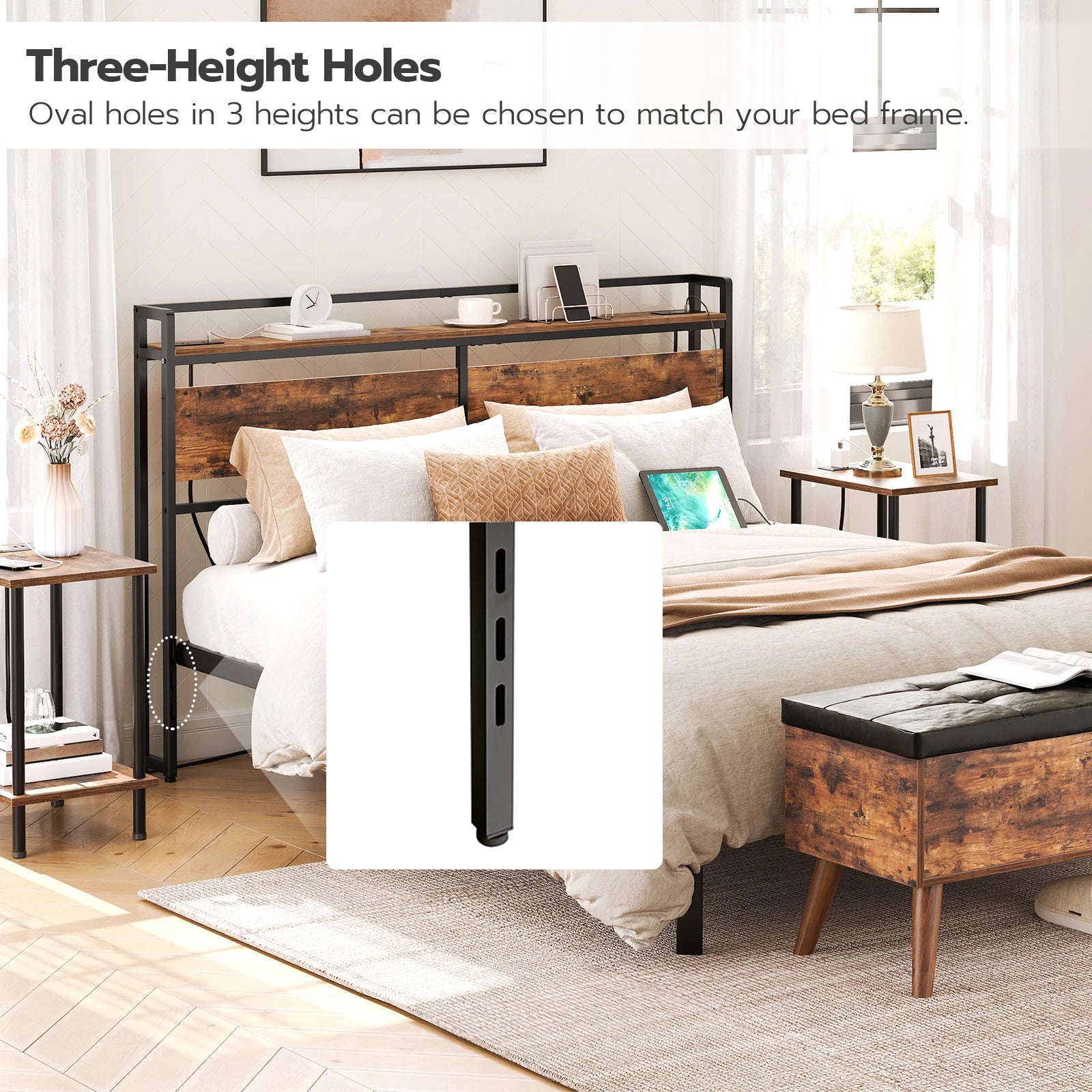 Headboard Queen Size with 2 Outlets and 4 USB Ports,