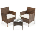 3 Pieces Outdoor Patio Furniture Set Manual Weaving Wicker Patio Chairs with Soft Cushion and Glass Table For Garden