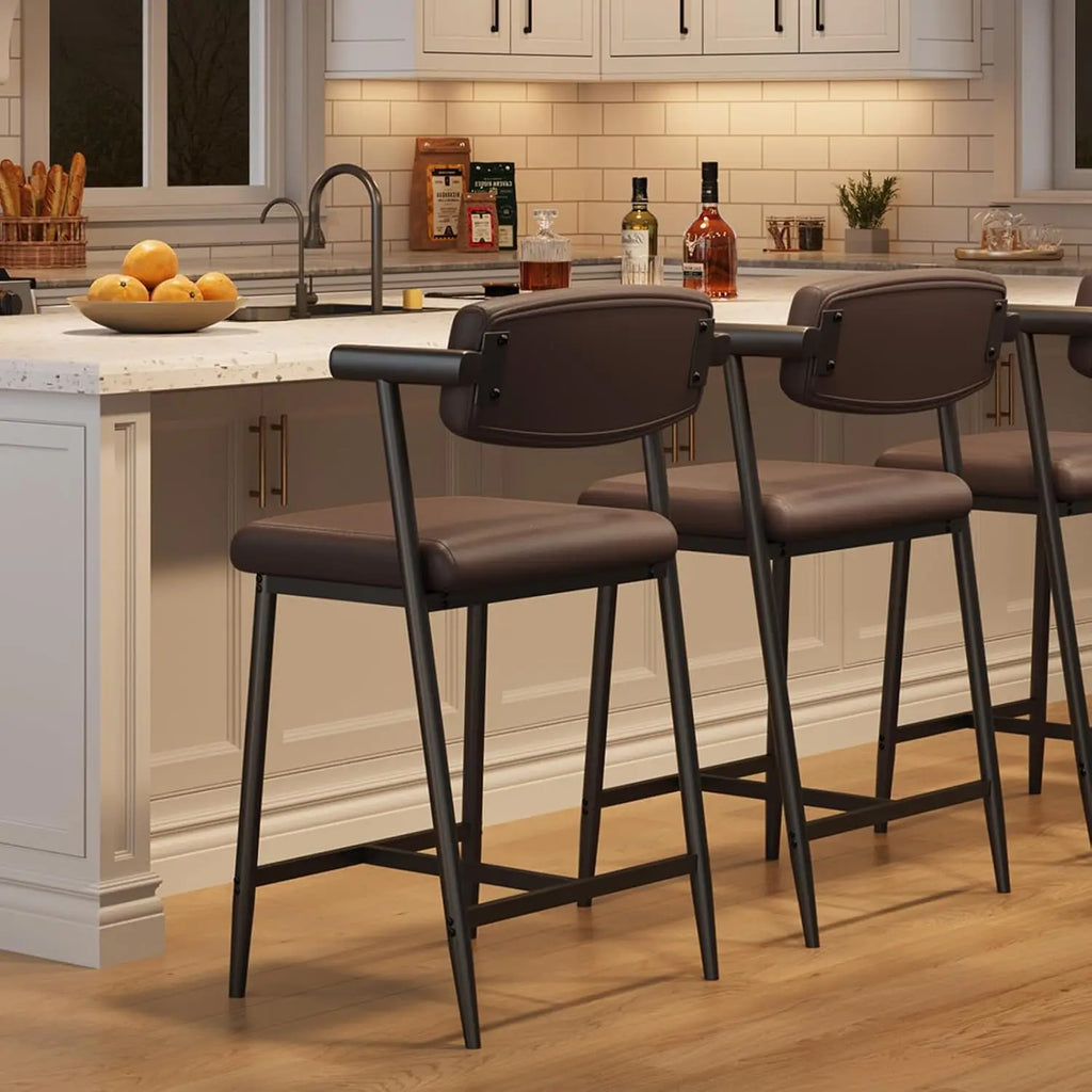 2PCS Counter Height Bar Stools  ,Upholstered PU Leather Dining Chair