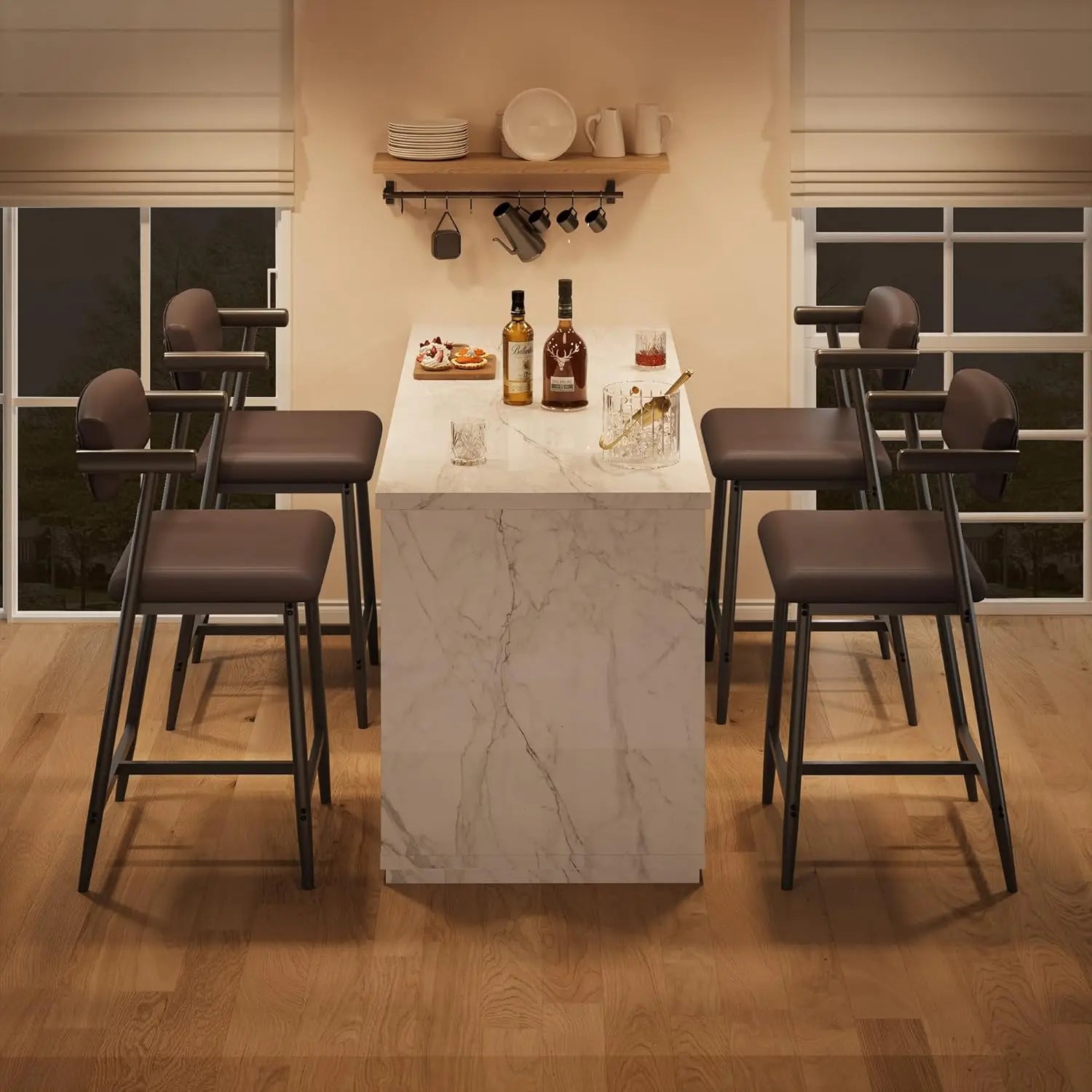 2PCS Counter Height Bar Stools  ,Upholstered PU Leather Dining Chair