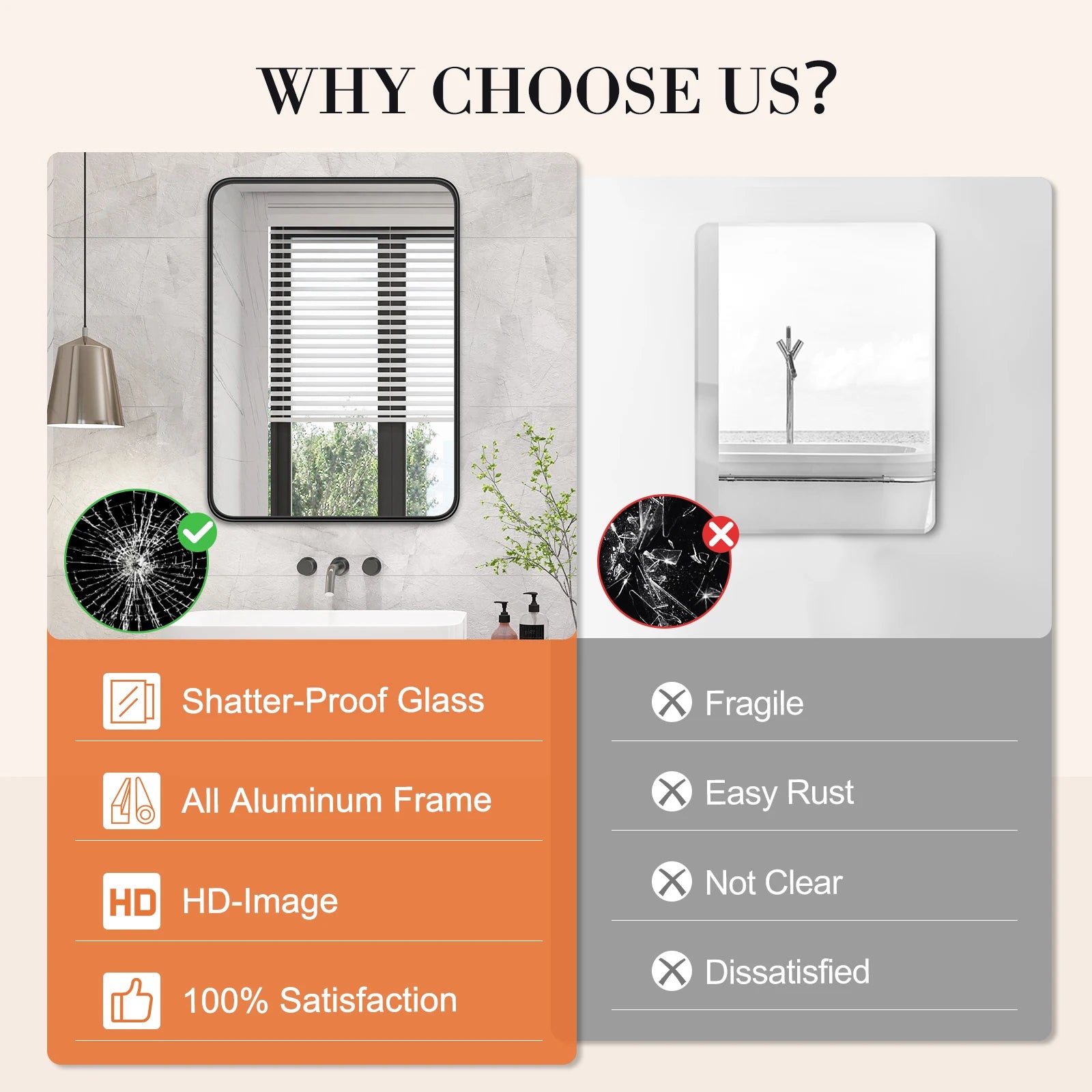 Metal Framed Bathroom Mirror for Wall ,Vanity