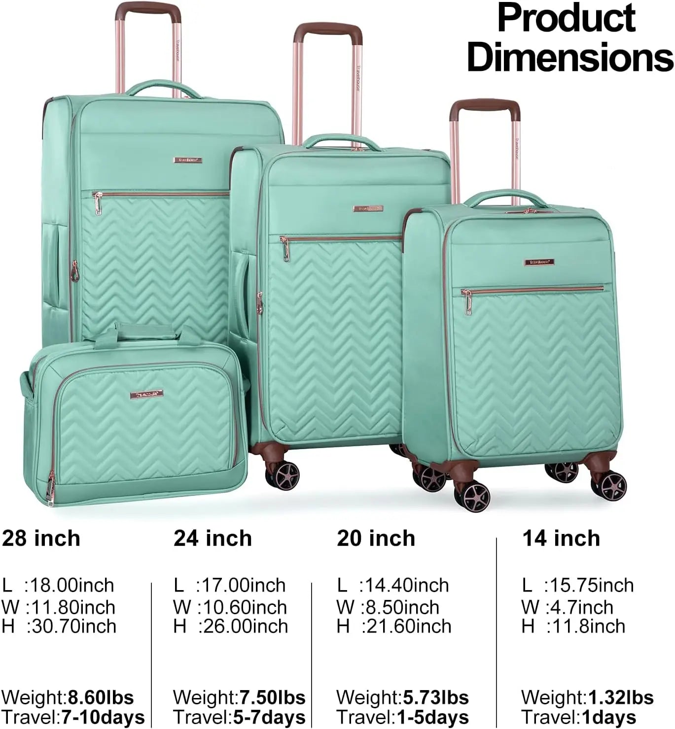 4 Piece Luggage Set Lightweight with Wheels