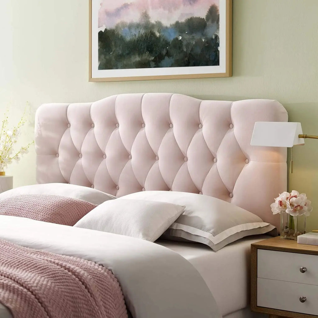 Blue Diamond Tufted Velvet Full Headboard with Performance Fabric,
