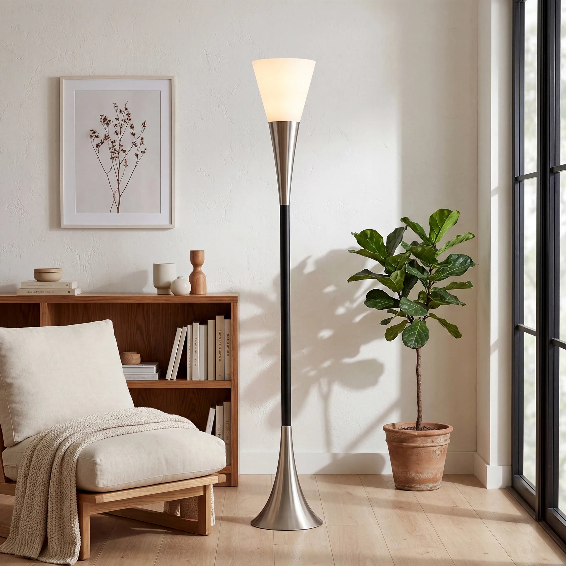 Tribesigns 72.8" Farmhouse Floor Lamp with Sandblasted Glass Lampshade,