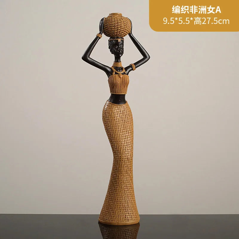 African Tribal Home Decor, Vintage Woven Pattern Resin Sculpture,