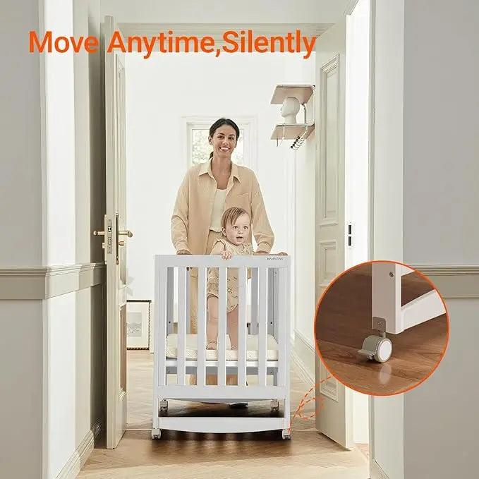 6-in-1 Portable Mini Crib with Mattress / Height Adjustable,