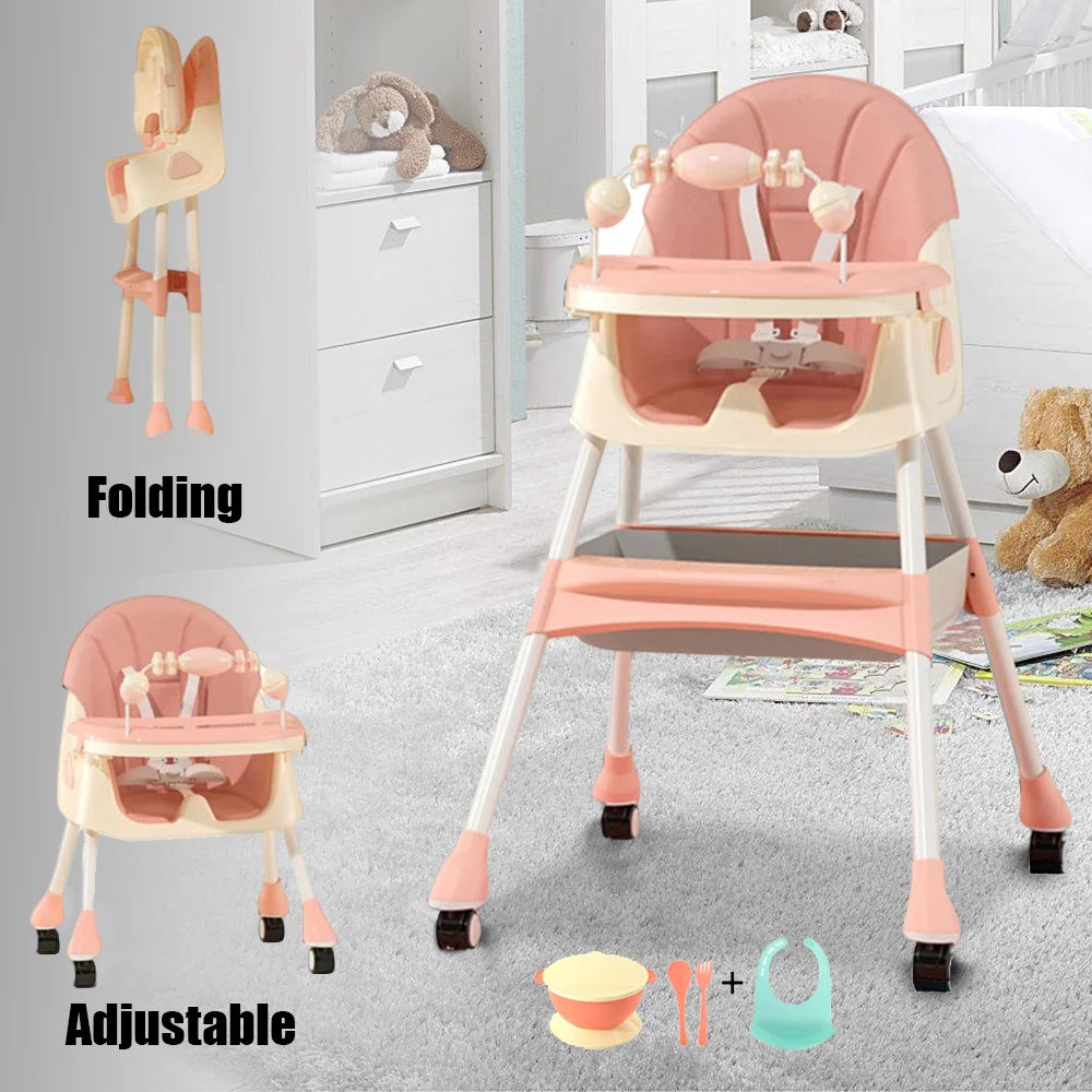 Foldable Baby High Chair 4-in-1 Reclining Feeding Table Chair Seat