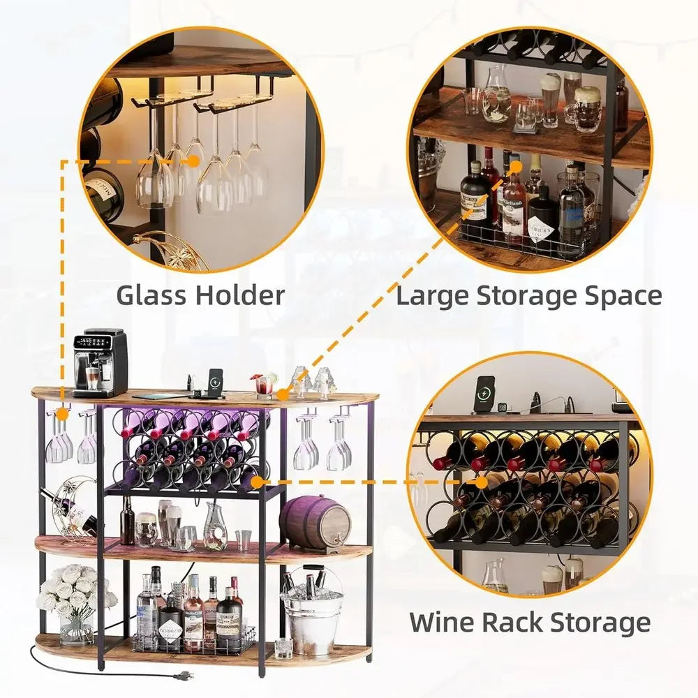 Illuminated Wine Bar Cabinet with Power Outlets,