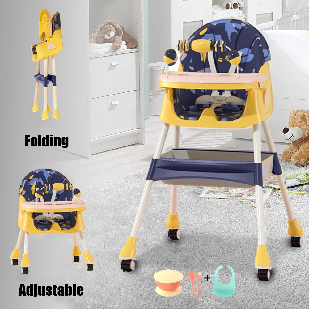 Foldable Baby High Chair 4-in-1 Reclining Feeding Table Chair Seat