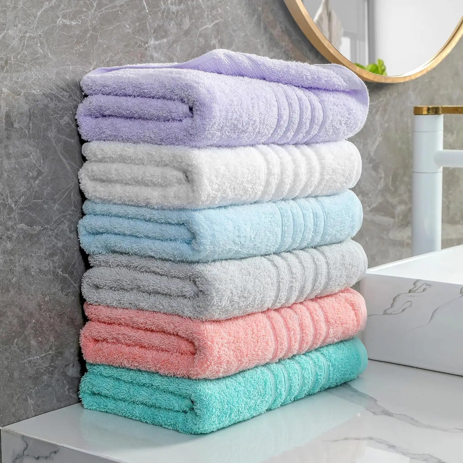 6-Pack 100% Cotton Bath Towels, 24x48 Inches,