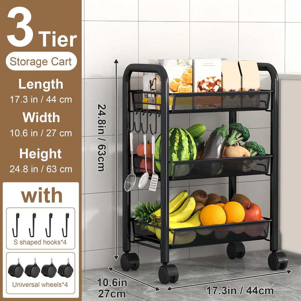 Multilayer Kitchen Storage Rack Metal Utility Cart Stackable
