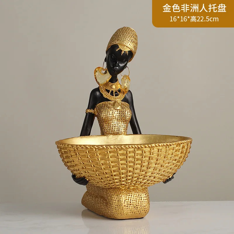 African Tribal Home Decor, Vintage Woven Pattern Resin Sculpture,