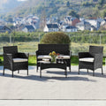 4 Piece  Patio Furniture Set with Soft Cushion and Glass Table
