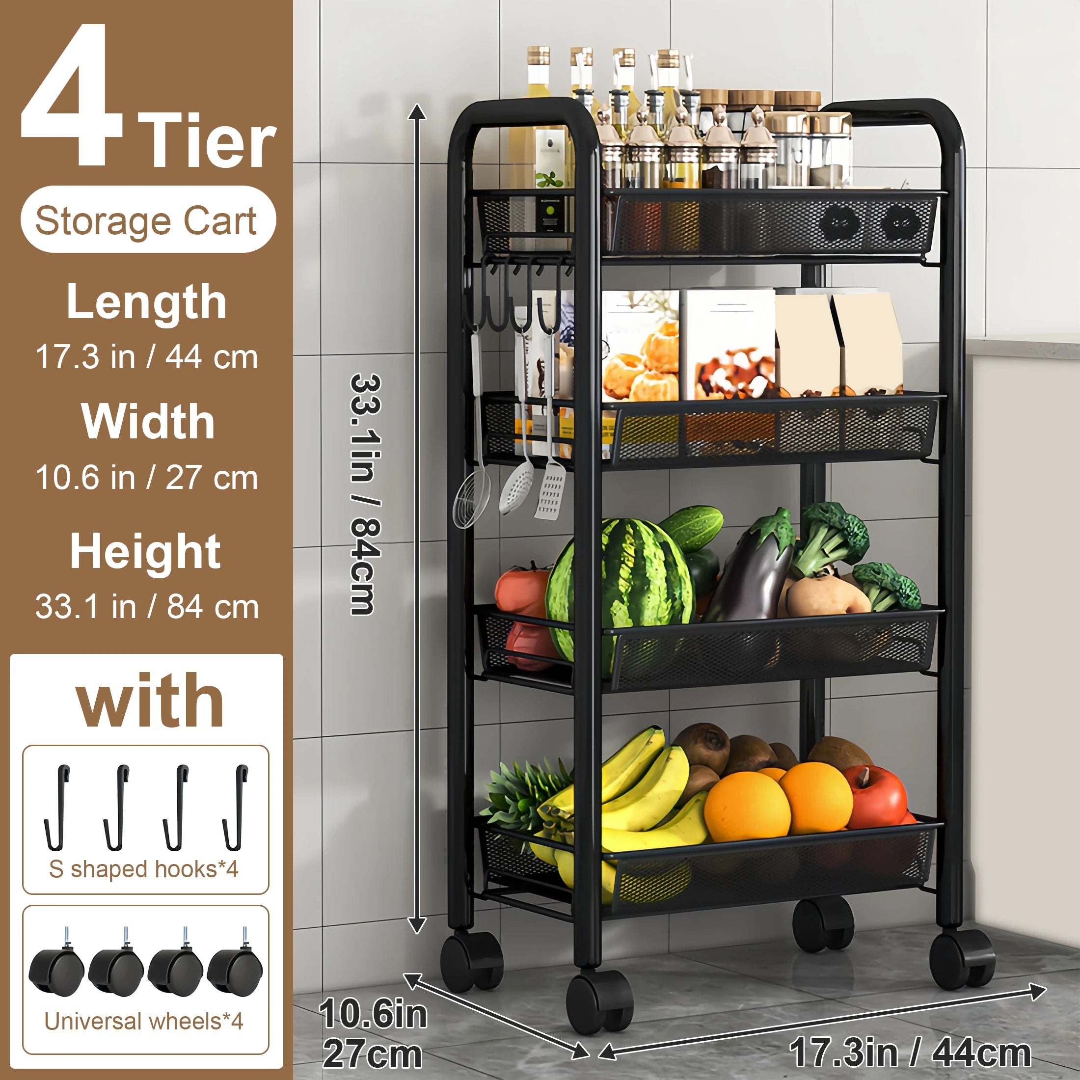 Multilayer Kitchen Storage Rack Metal Utility Cart Stackable