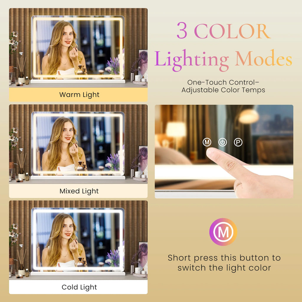 LED Vanity Mirror with Lights Aluminum Frame Bathroom Mirror Dimmable