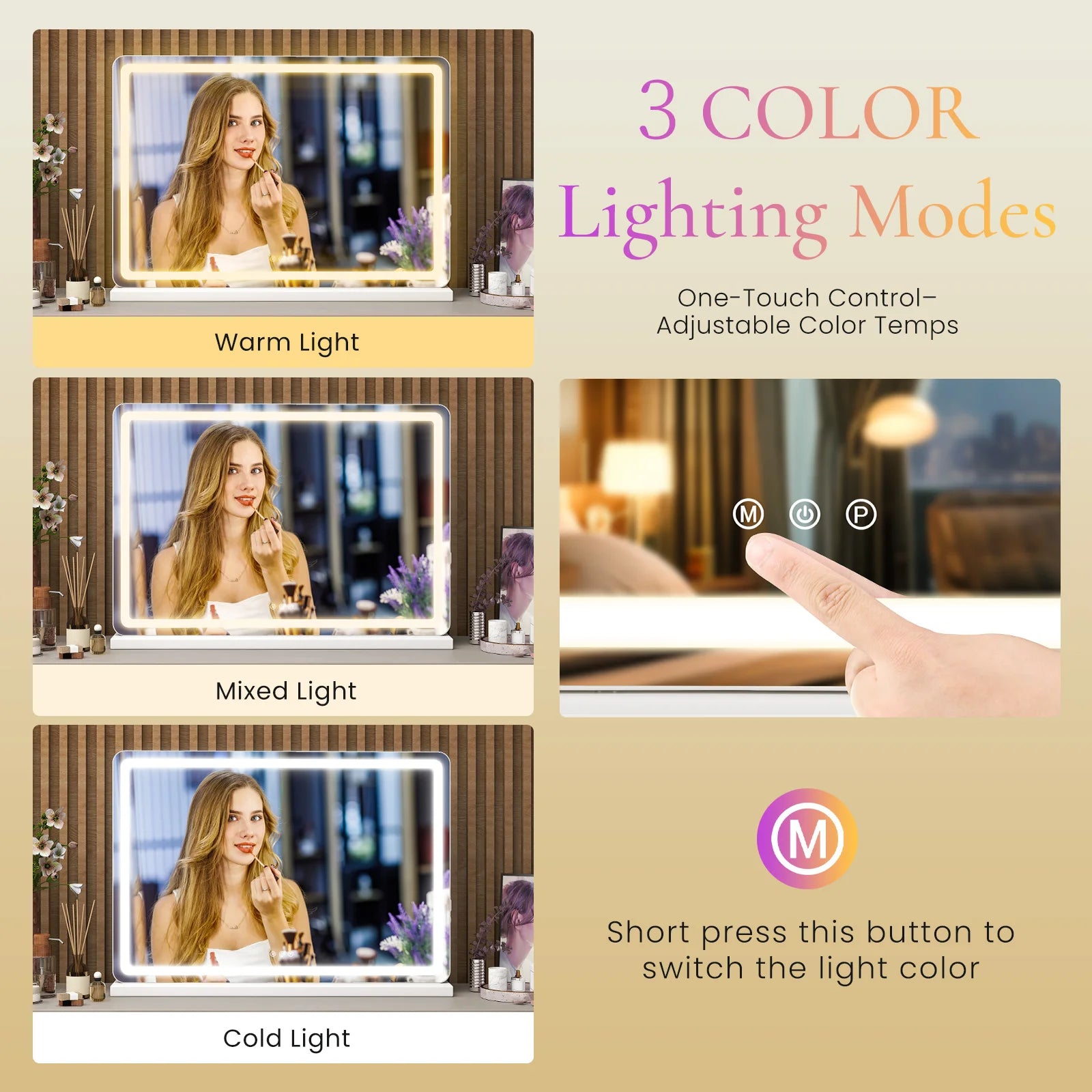 LED Vanity Mirror with Lights Aluminum Frame Bathroom Mirror Dimmable