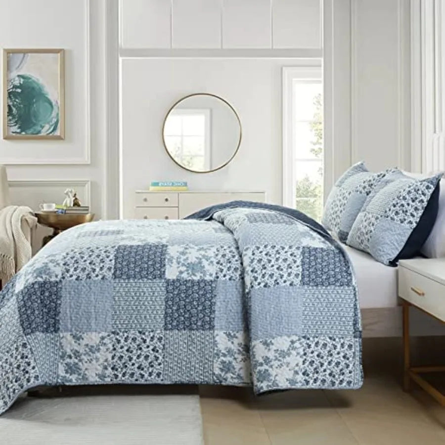 3-Piece King Quilt Set Lightweight Soft  Patchwork Bedspread
