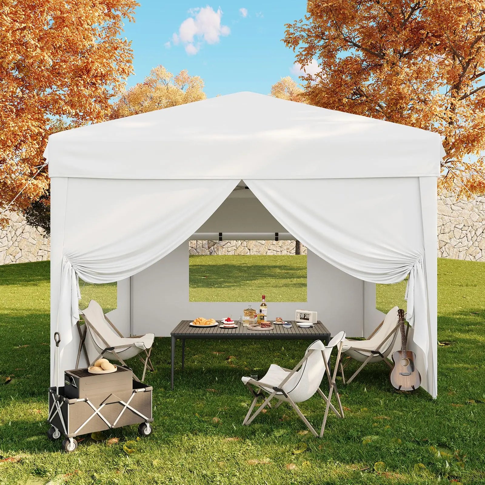 10x10FT Pop Up Canopy With Sidewalls & Sandbags Heavy Duty