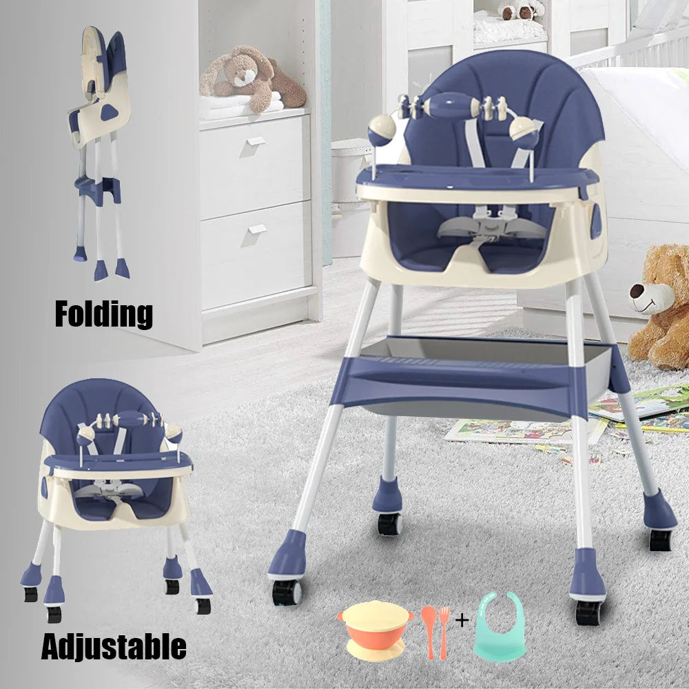 Foldable Baby High Chair 4-in-1 Reclining Feeding Table Chair Seat