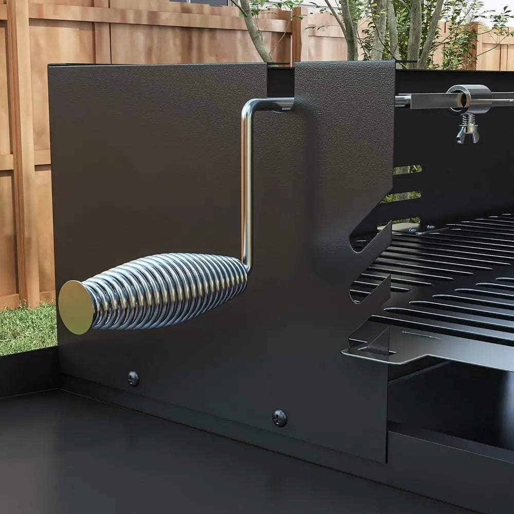3-Level Charcoal Rotisserie Grill with Folding Shelves, Wind Guard,