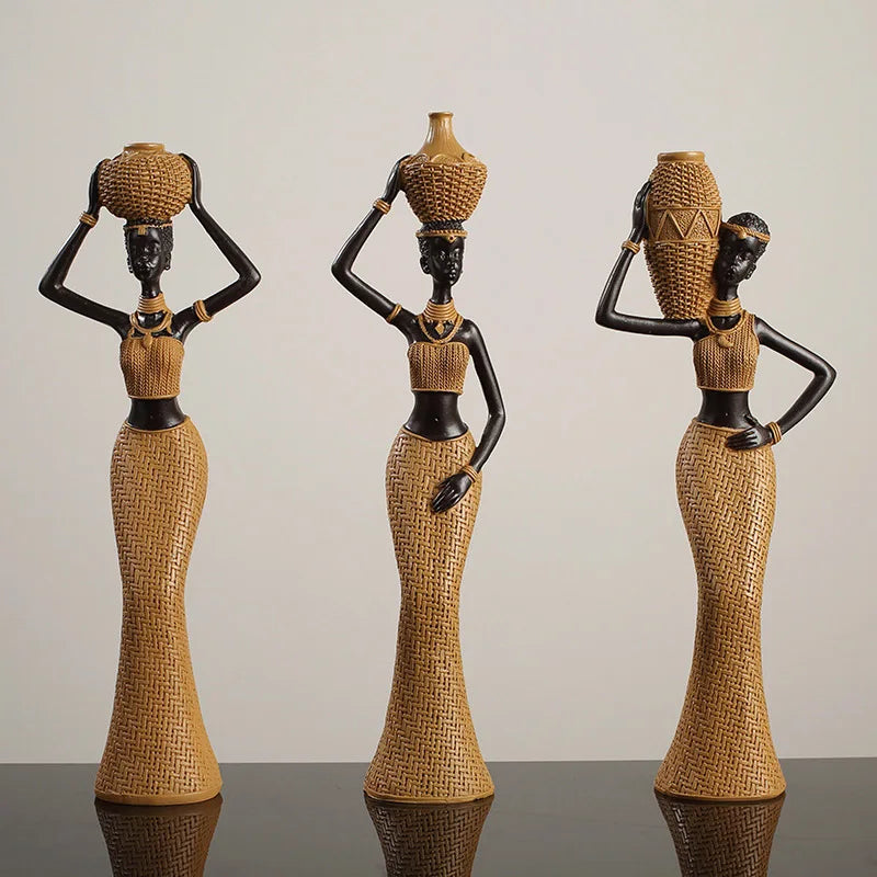 African Tribal Home Decor, Vintage Woven Pattern Resin Sculpture,