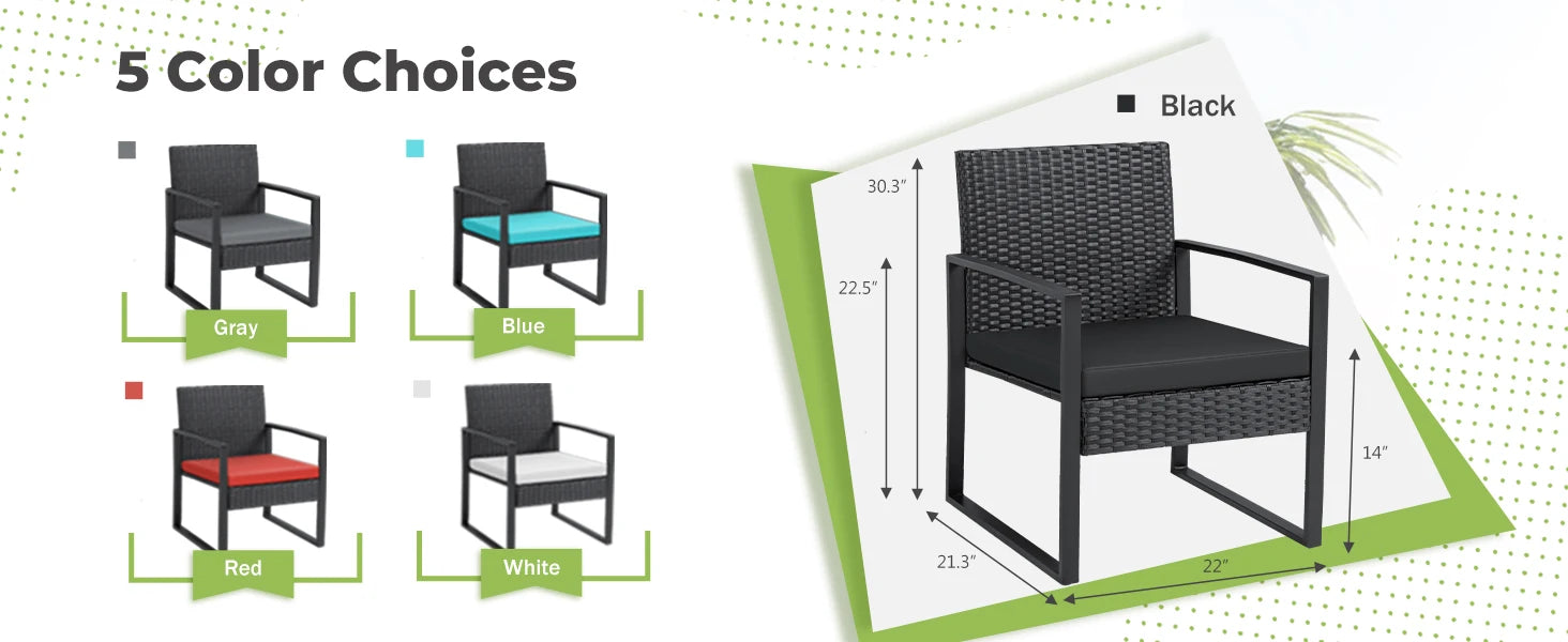 3 Pieces Outdoor Patio Wicker Furniture Set,  with Coffee Table for Yard and Bistro