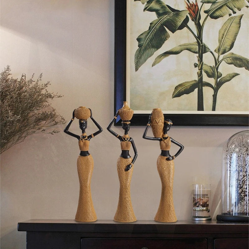 African Tribal Home Decor, Vintage Woven Pattern Resin Sculpture,