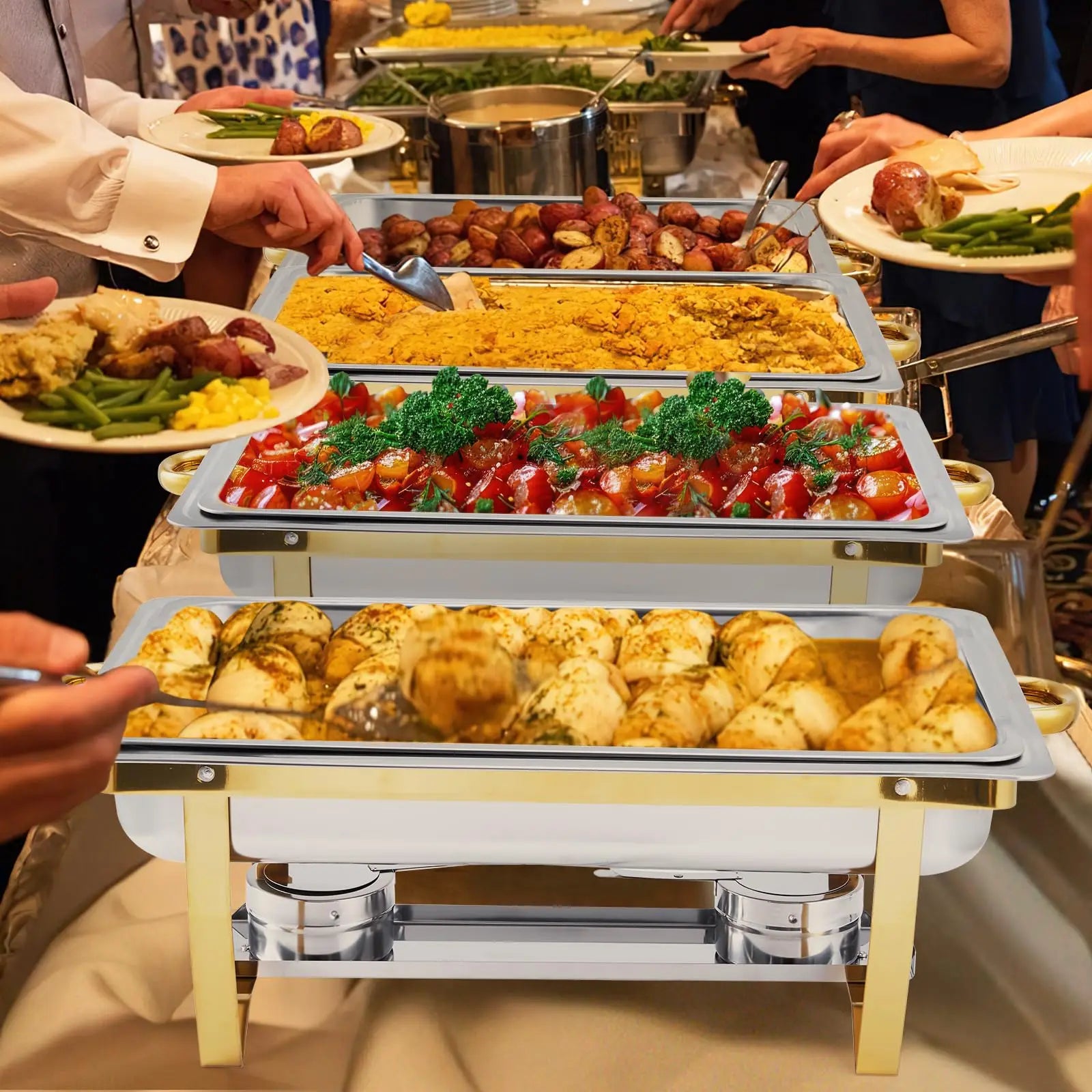 4 Pack Buffet Chafing Dish Set, 24.4X14X12 Inches Single Compartment