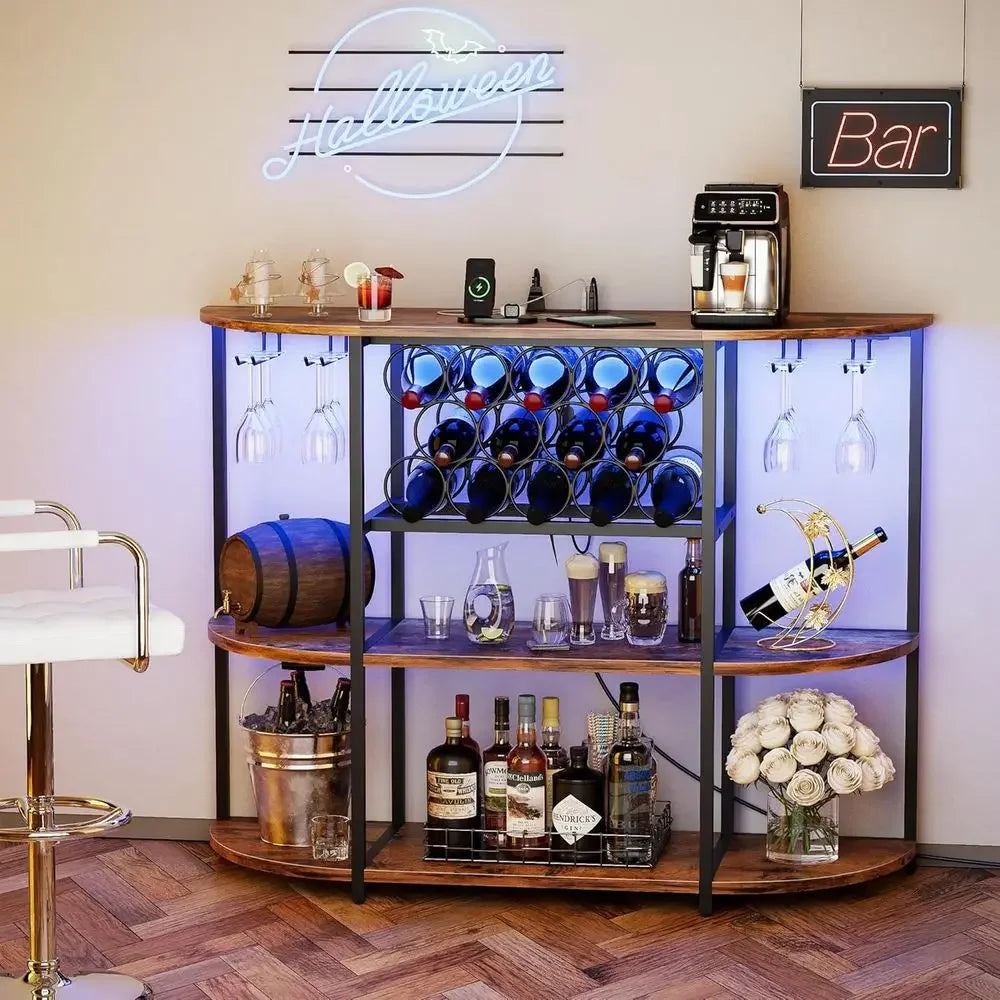 Illuminated Wine Bar Cabinet with Power Outlets,