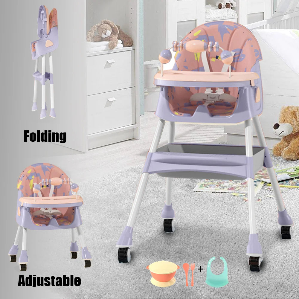 Foldable Baby High Chair 4-in-1 Reclining Feeding Table Chair Seat