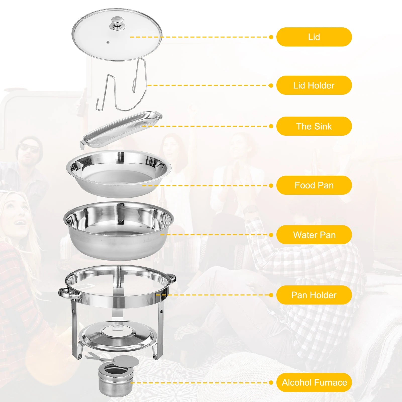 2PCS  4L Catering Buffet Set Food Chafing Dishes Stainless Steel