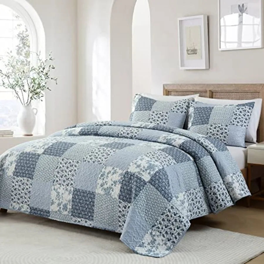 3-Piece King Quilt Set Lightweight Soft  Patchwork Bedspread