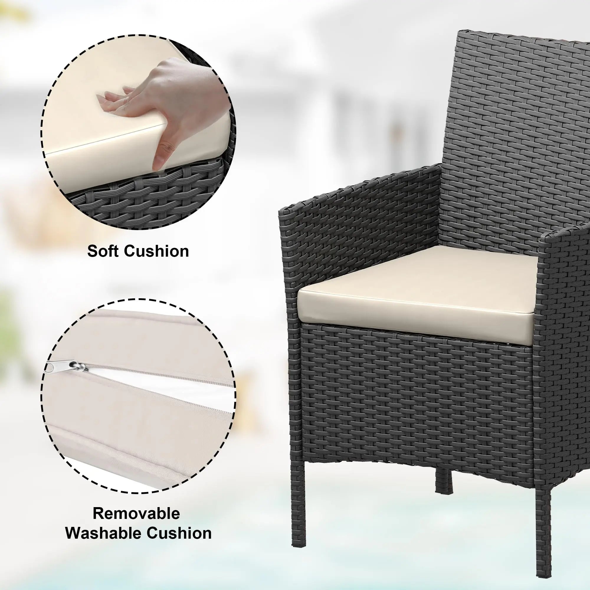 3-Piece Wicker Patio  Set, All-Weather With Glass Coffee Table