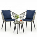 3 Pieces Wicker Patio Outdoor Set with Soft Cushion and Glass Steel Frame