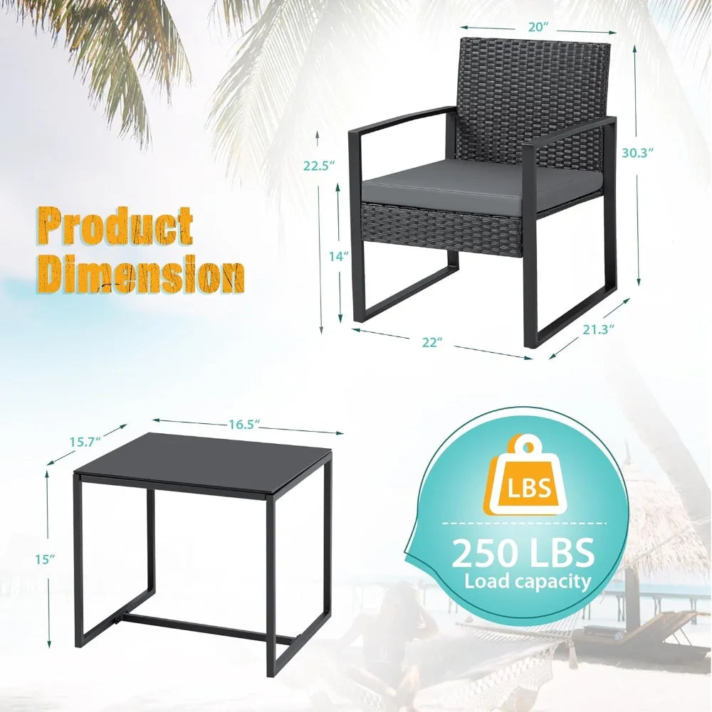 3 Pieces Outdoor Patio Wicker Furniture Set,  with Coffee Table for Yard and Bistro