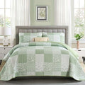 Quilt Set  Queen- 3 Pieces Boho Plaid Floral Bedspread Set Microfiber
