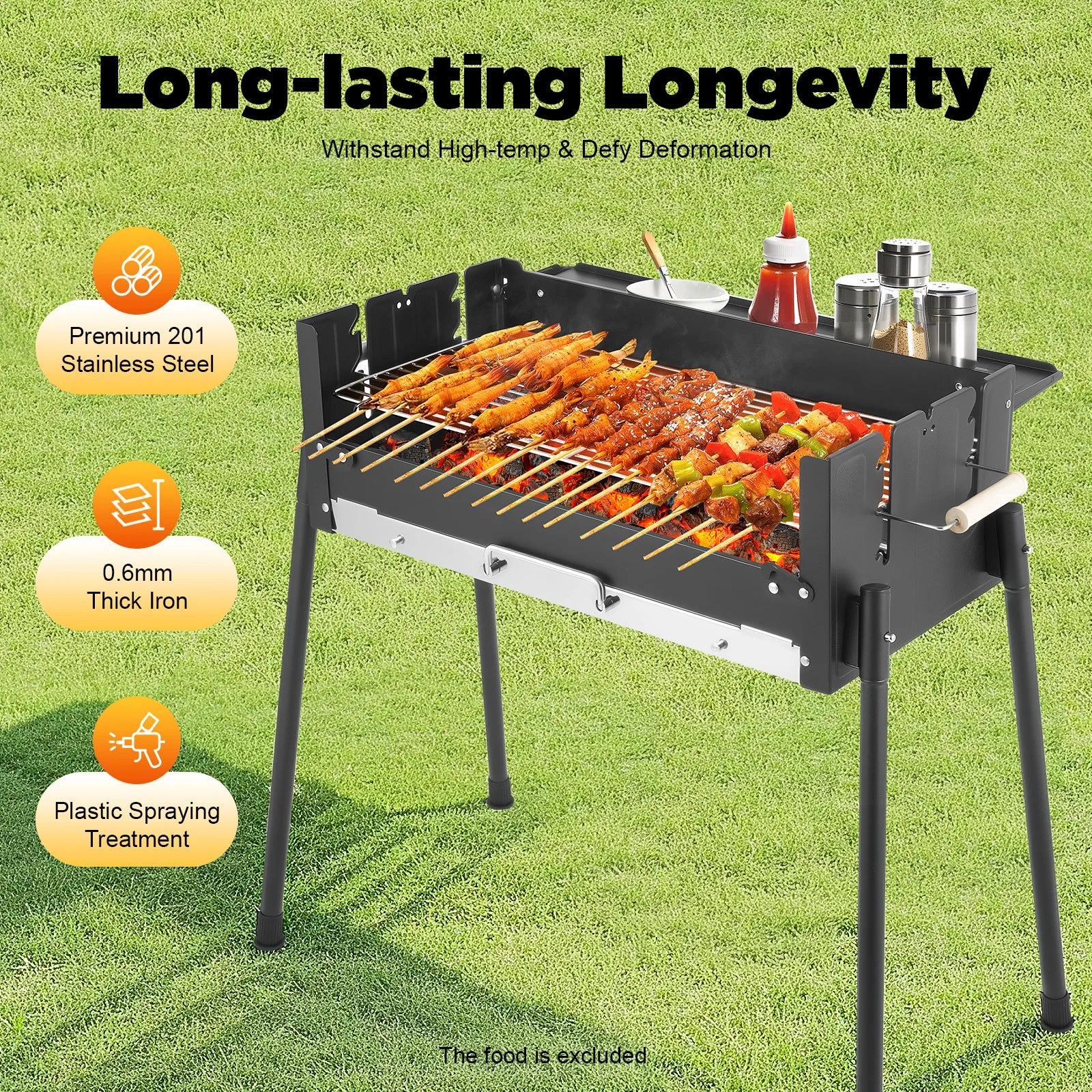 70*40*23.5cm Barbecue Charcoal Grill Stainless Steel Folding Portable