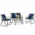 Wicker Patio  Set 4 Pieces with Soft Cushion and Glass Table