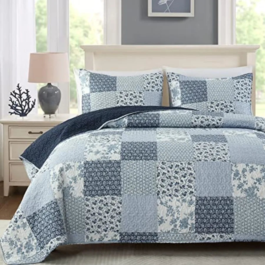 3-Piece King Quilt Set Lightweight Soft  Patchwork Bedspread