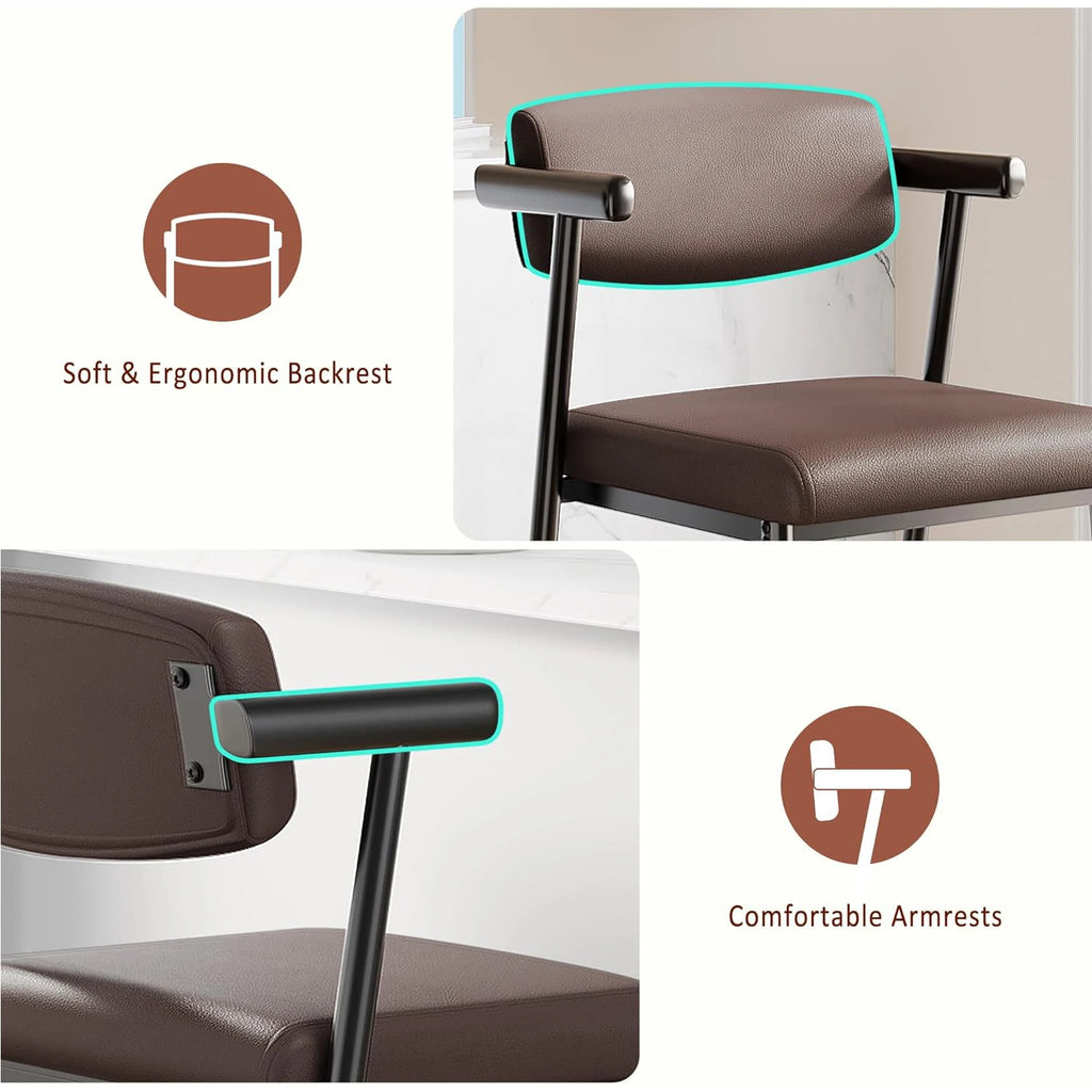 2PCS Counter Height Bar Stools  ,Upholstered PU Leather Dining Chair