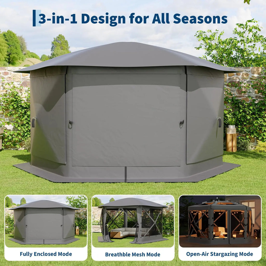 13FT  Gazebo 6-Sided  Canopy Tent With Mosquito Netting,