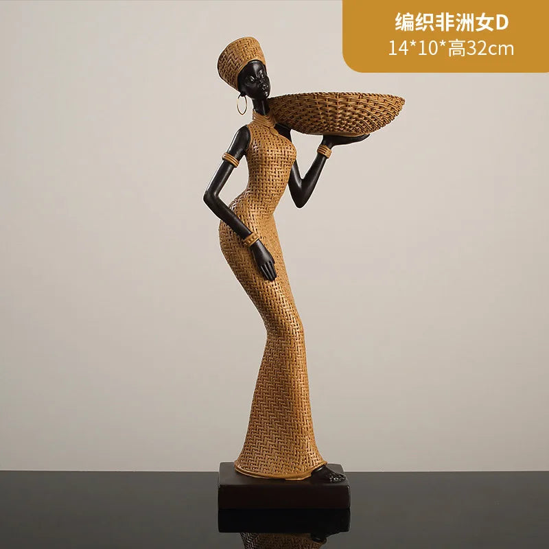 African Tribal Home Decor, Vintage Woven Pattern Resin Sculpture,