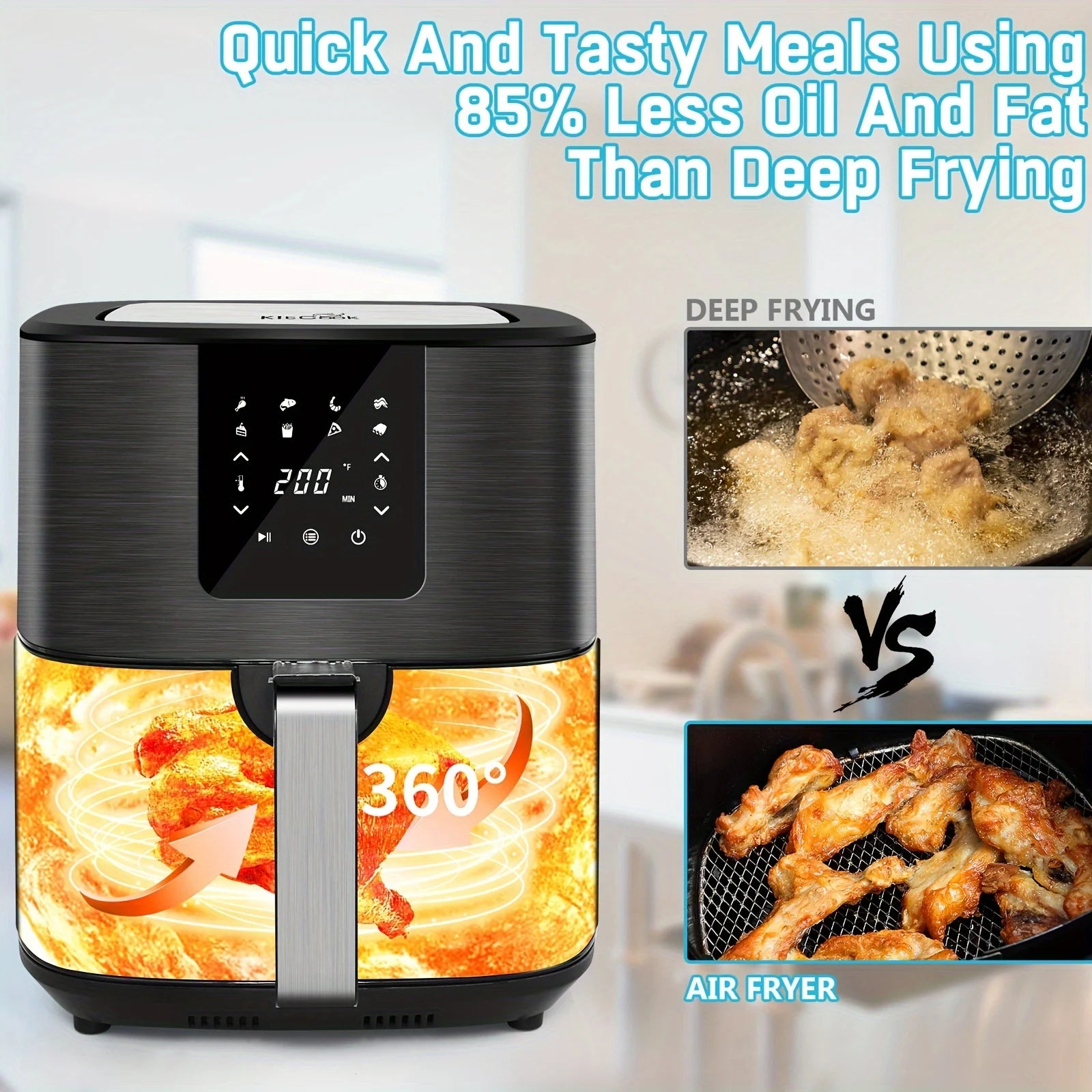 KitCook Large Air Fryer, 1500W 7QT AirFryer Cooker