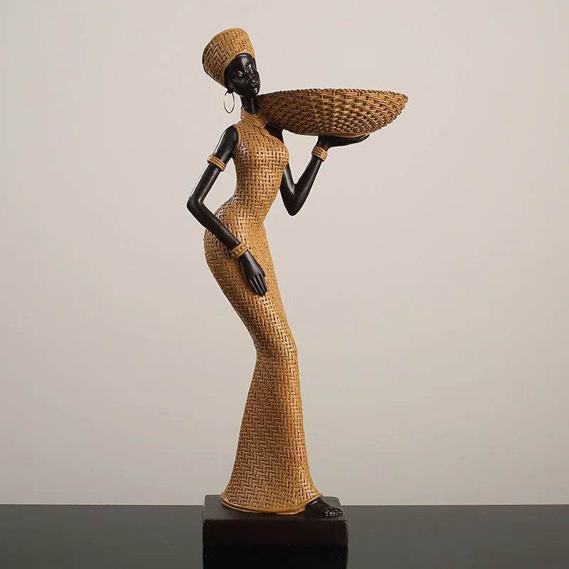 African Tribal Home Decor, Vintage Woven Pattern Resin Sculpture,
