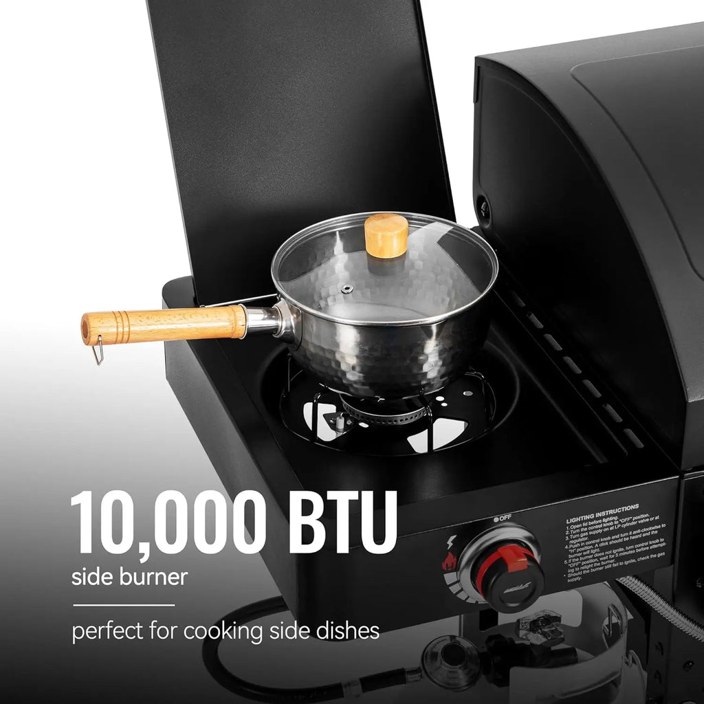 2-Burner Gas and Charcoal  Grill with Offset Smoker & Side Burner,